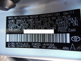 2011 TOYOTA PRIUS SILVER 1.8L AT Z17966